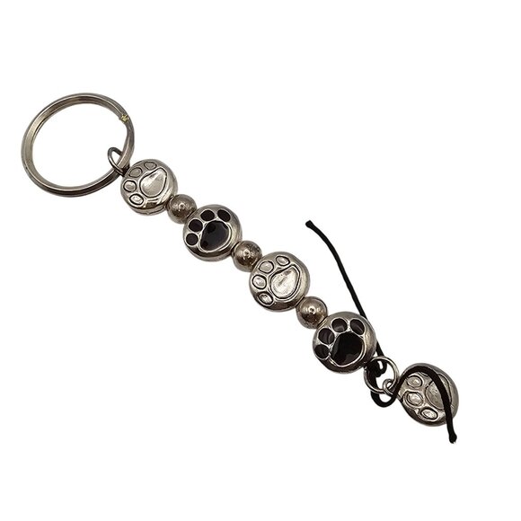 Silver Hanging Pet Lover Dog Cat Paw Prints Looped Keychain Accessory 5" - Picture 3 of 11